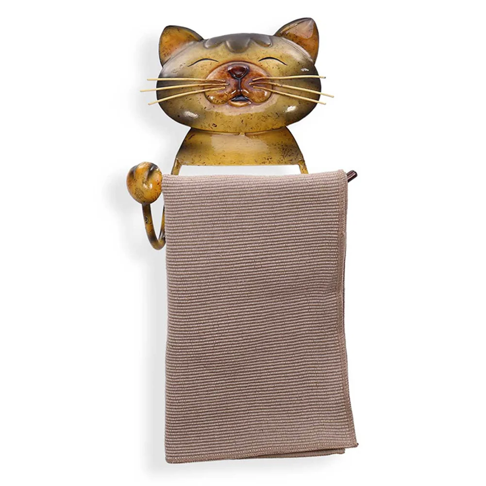 Punch Free Cute Decorative Toilet Wall Mounted European Style Household Cartoon Cat Cast Iron Roll Paper Holder Storage Towel
