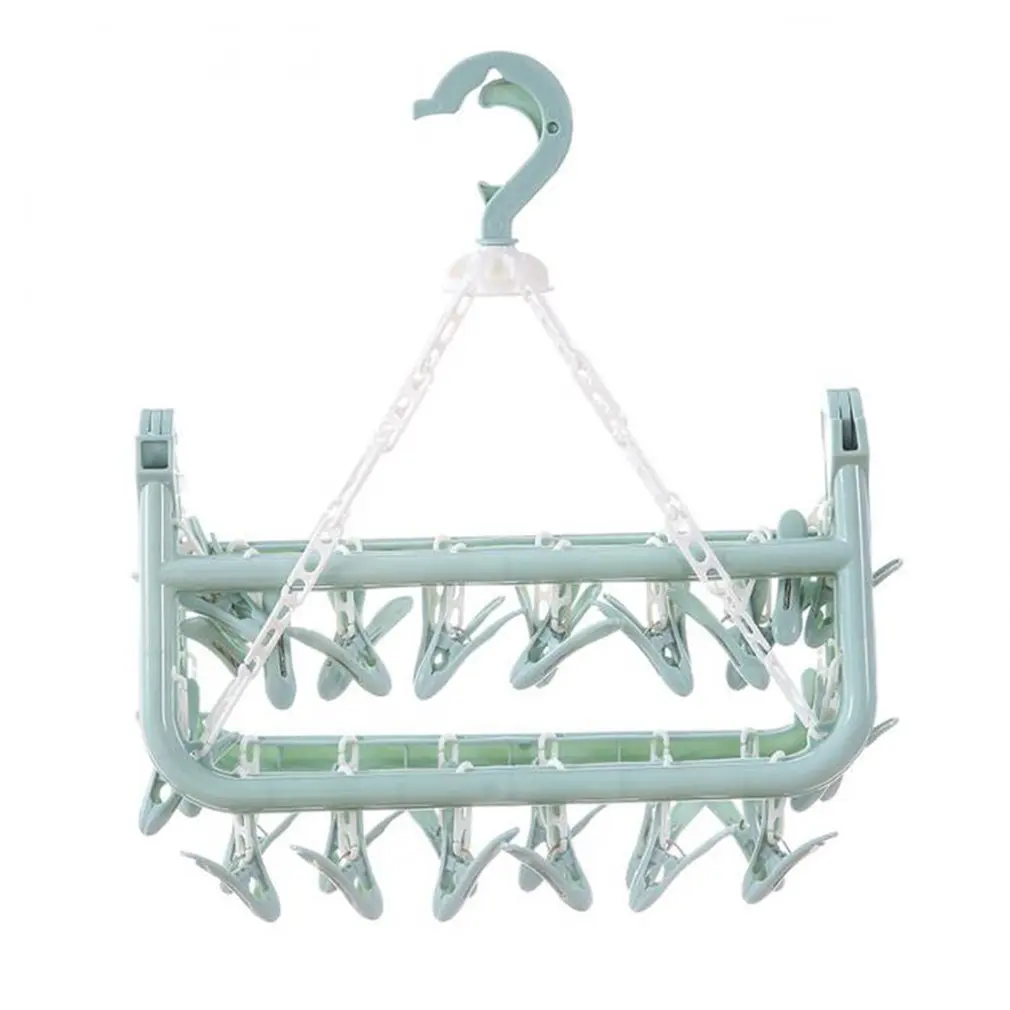 

Plastic Space Saving Closet Organizer Folding Clothes Hanger Towels Socks Bras Underwear Drying Rack With 32 Clips