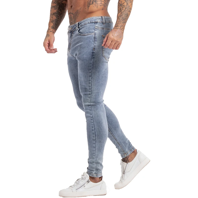 GINGTTO Skinny Jeans Men Blue Denim Pants Male Hip Hop Mens Trousers Clothing Stretch High Waist Streetwear Hot Sale zm125