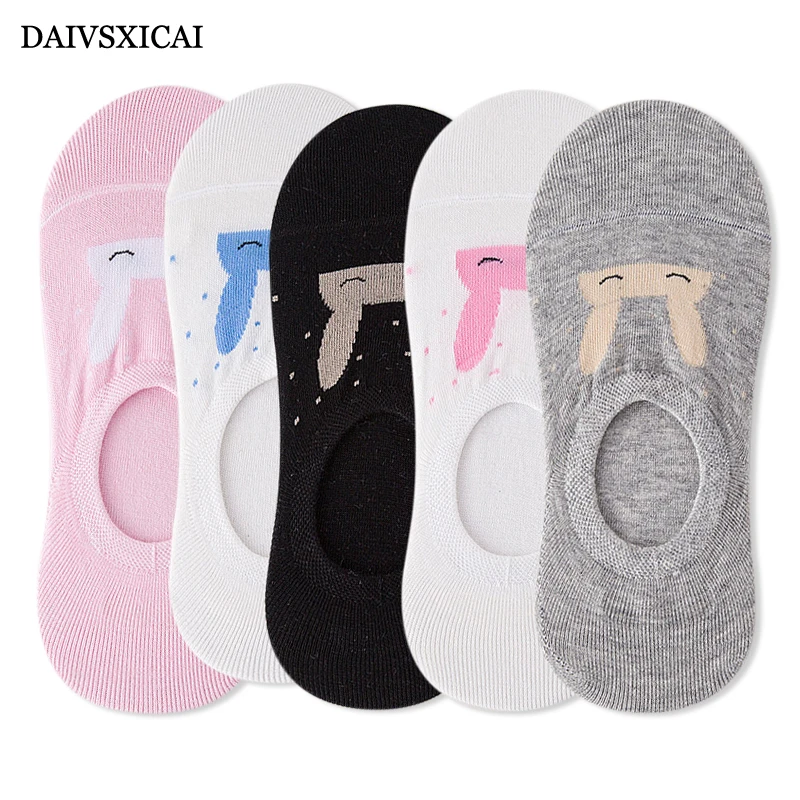 5Pair/lot=10pieces Summer Cute Ears Cartoon Socks Invisible Ladies Cotton Non-Slip Silicone Womens Fashion Socks