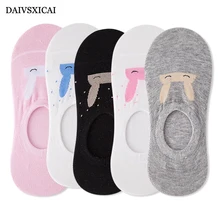 5Pair/lot=10pieces Summer Cute Ears Cartoon Socks Invisible Ladies Cotton Non-Slip Silicone Womens Fashion Socks