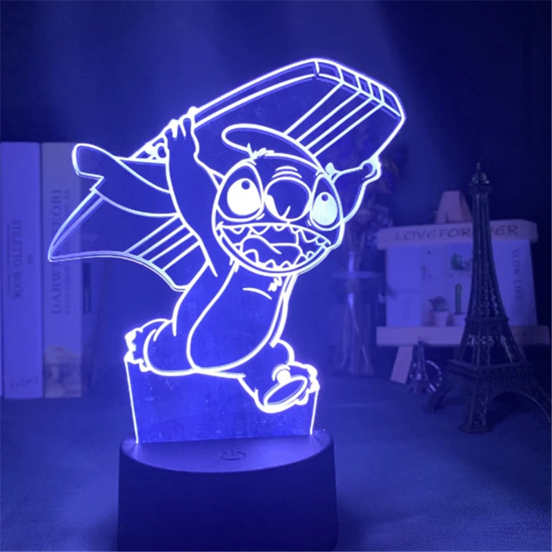 Lampe led 3D Stitch assis, veilleuse, chevet, néon, déco, dessin animé