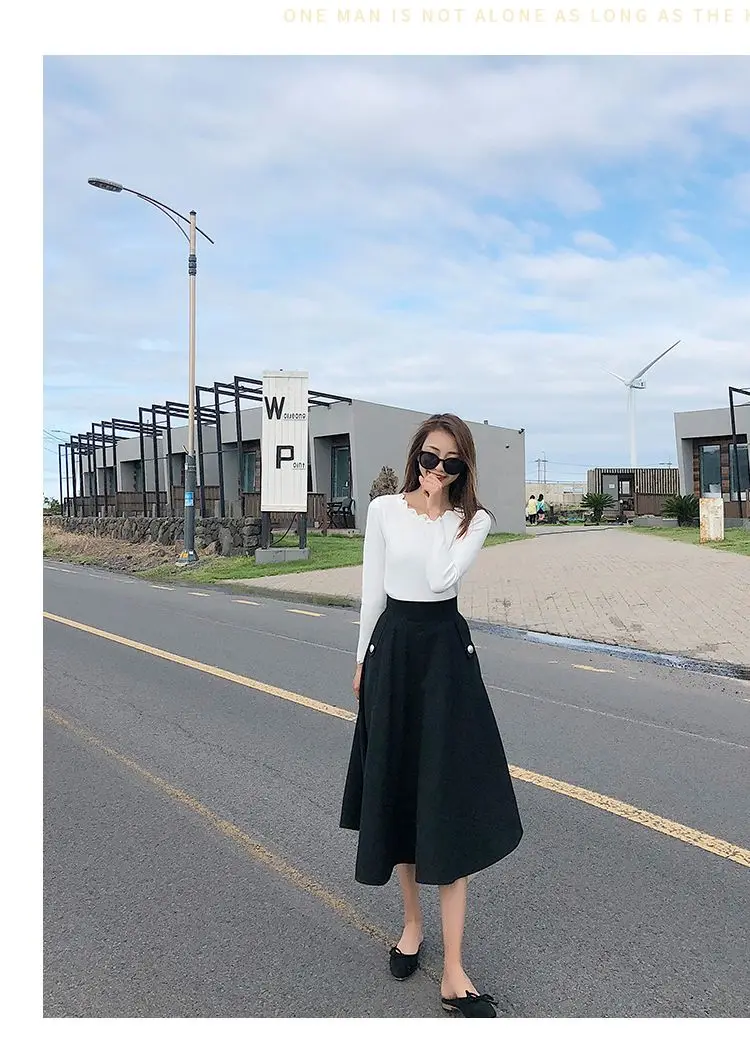 NYFS New Autumn High waist Skirts Fashion Mid-length Umbrella skirt Women Slim Office Skirt Faldas Mujer Saias