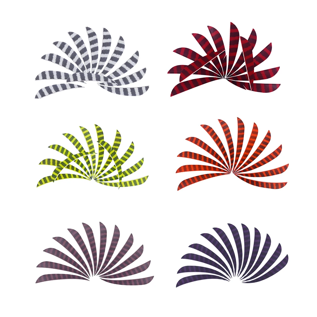 

12pcs 4inch Archery Feathers Fletches Right Wing Parabolic Cut Shape Shield Cut Arrow Archery Striped Hunting Feather
