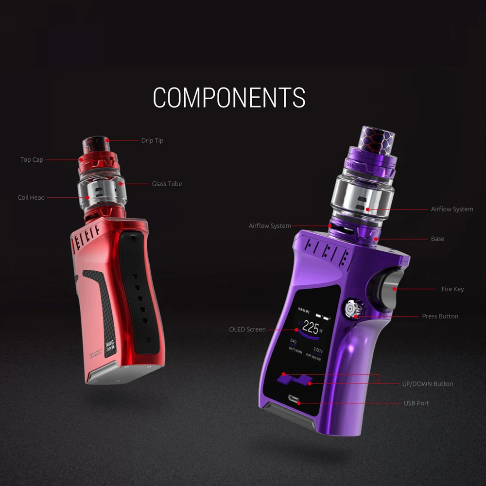 Оригинальный SMOK 225 Вт MAG KIT TC VW Mag Mod 8 мл TFV12 Prince распылитель электронная сигарета