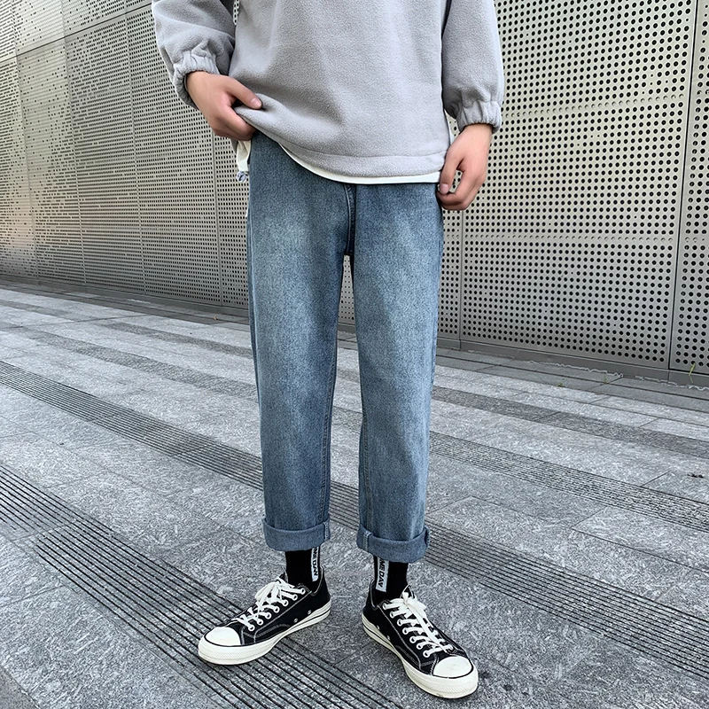 

Straight Jeans Men's Fashion Washed Solid Color Casual Retro Jean Pants Men Streetwear Wild Loose Hip Hop Denim Trousers Mens