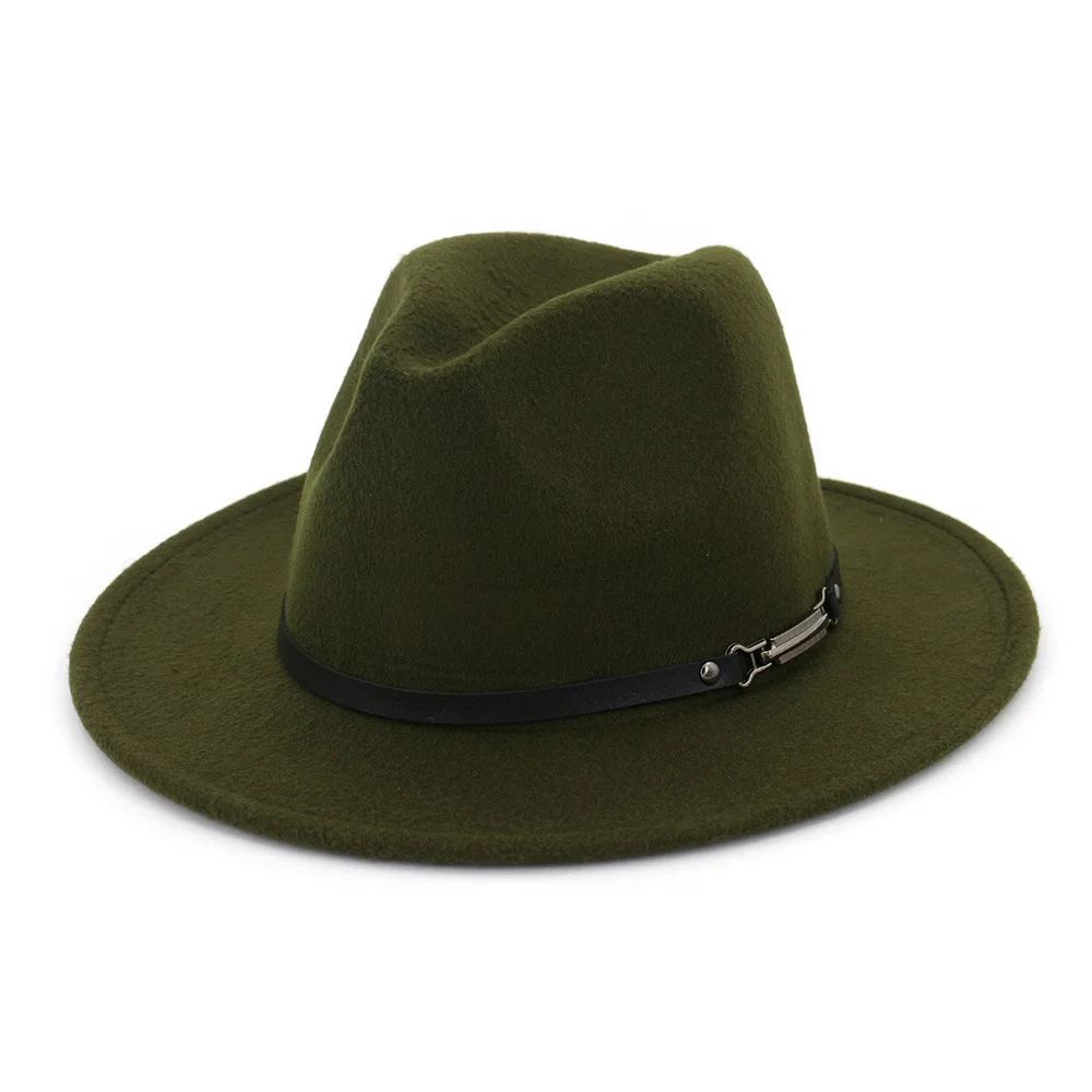 Одноцветная шляпа с полями, шляпа для путешествий, шляпа-федора, джаз, Панама, шляпы для женщин и девушек 11 - Цвет: Армейский зеленый