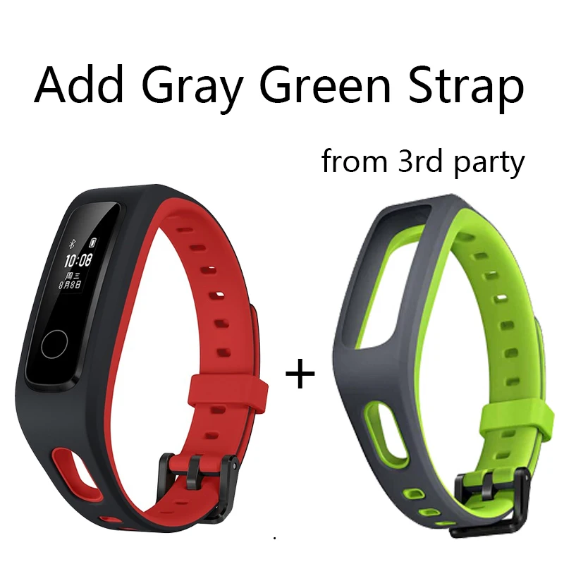 Red Add Green Strap Умный Браслет huawei Honor Band 4 для бега Amoled, цветной сенсорный экран 0,95 дюйма, для плавания, для обнаружения пульса и сна - Цвет: Red Add Green Strap