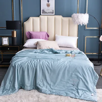 

denisroom New embroidered air conditioner quilt summer Blankets for girls Solid color quilted bedspread SR41#