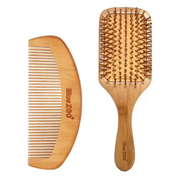 

2pcs Salon Professional Hairbrush Scalp Massage Comb Bamboo Handle Wet Hair Brush Tool