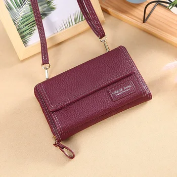 

HUGWISER Women Long Wallet Trendy Korean One Shoulder Bag Messenger Bag Retro Grain Young White Fresh Green