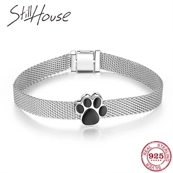 

Metropolitan Style Bracelets Hot 925 Sterling Silver for women with Dog Cat Paw black enamel zircon clips beads charms Jewelry