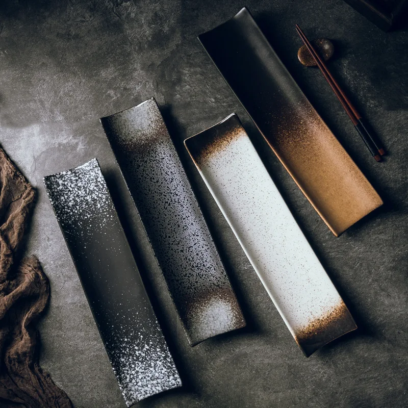 Japanese-style long plate creative rectangular plate sushi black simple long restaurant tableware supplies