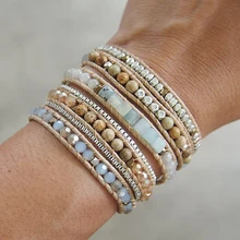 Амазонит микс 5 браслет, бохо Бисероплетение 316 нержавеющая сталь коробка цепь унисекс браслет ювелирные изделия для женщин мужчин Прямая поставка