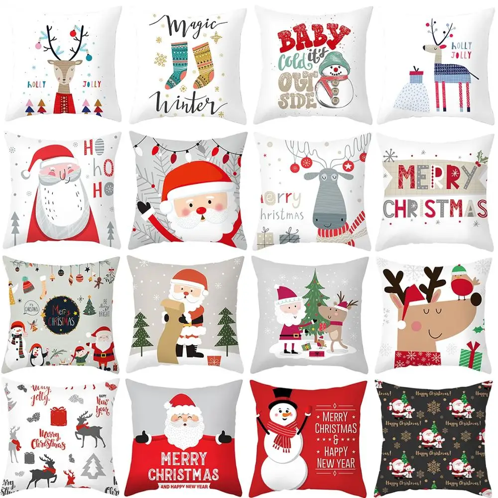 PATIMATE Elk Santa Claus Christmas Cushion Cover Merry Christmas Ornament 2020 Xmas Navidad Gift Christmas Decorations For Home