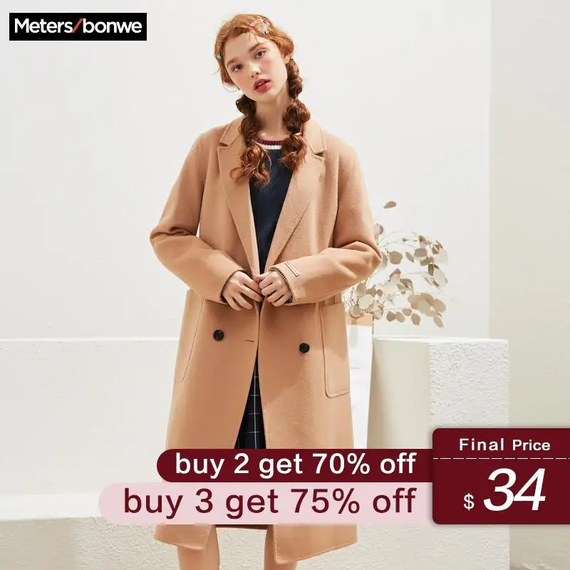 

Metersbonwe 2019 Women Woolen Coat outerwear winter clothing Office Lady Coat fashion Warm Slim Elegant coat 739525