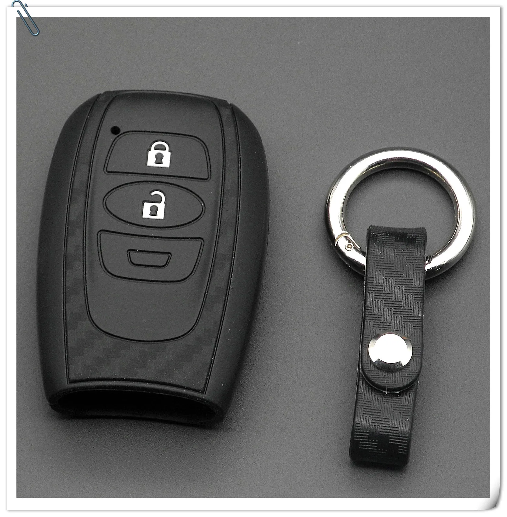 Cover with KeyChain 10 шт. карбоновый силиконовый автомобильный Смарт Брелок чехол для Subaru Legacy Impreza Forester XV Trezia BRZ WRX Levorg Outback Fiber Cover - Название цвета: Cover with KeyChain