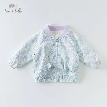 

DBA12548 dave bella spring baby girls cute floral ruched pockets zipper coat children tops fashion infant toddler outerwear