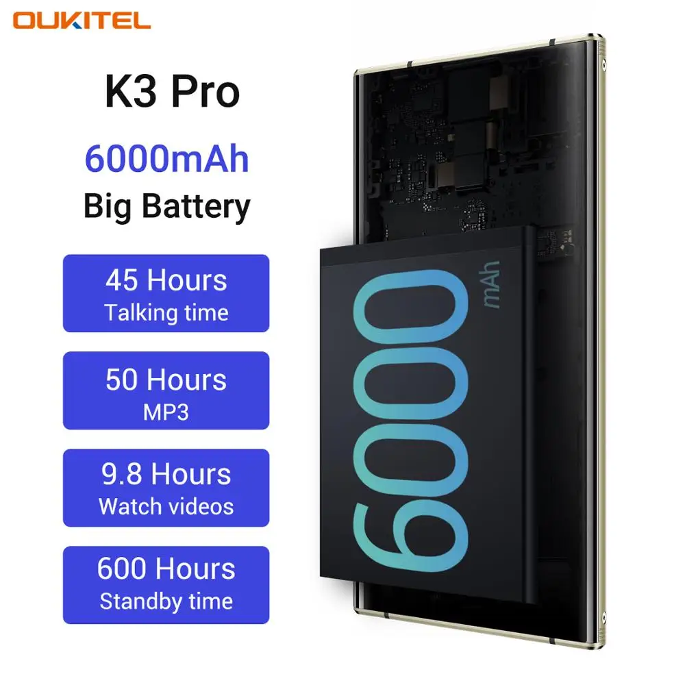 Мобильный телефон Oukitel K3 Pro Android MT6763 Octa Core 4 Гб 64 Гб 5," FHD экран 6000 мАч 4 камеры 9 в 2 а Быстрая зарядка смартфон