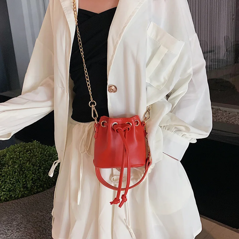 

2019 New Style Candy-Colored Simple Versatile Bucket Bag Mini Pull-belt Shoulder WOMEN'S Bag