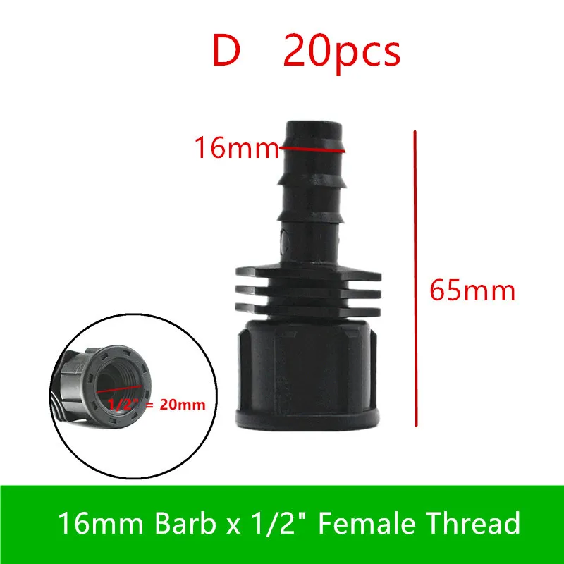 20-50PCS 1/2"3/4" Male x 16mm 20mm Barb Connector Male Adapter Poly Hose Barbed Fitting Dripline Tubing Fittings For LDPE Tube