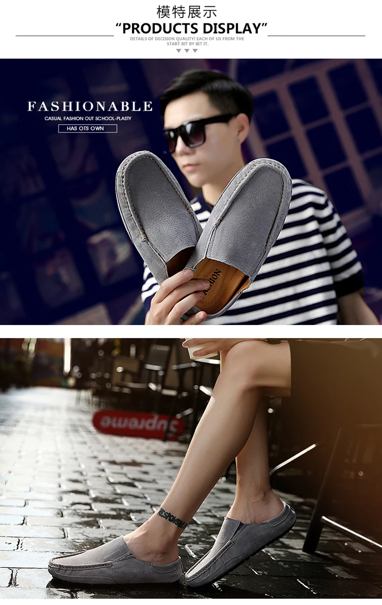 Man Summer Fashion Pig Skin Casual Half Shoe Male Breathable Soft Backless Half Loafers Hombre Open Back Leather Comfy Mocassins