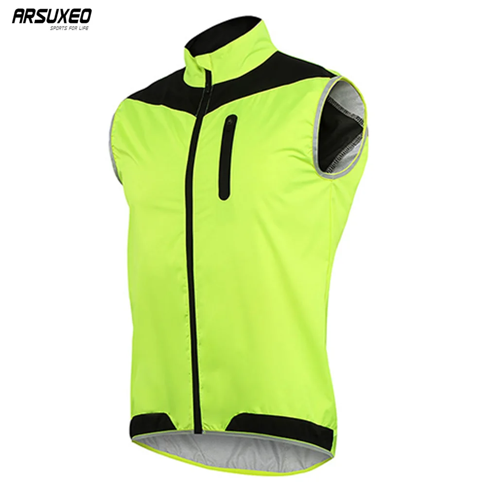 ARSUXEO Men's Cycling Vest Windproof Waterproof MTB Bike Windbreaker Sleeveless Bicycle Jerseys Breathable Reflective Clothing
