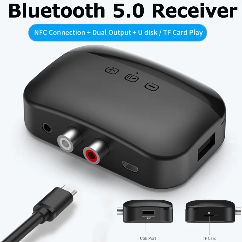 NFC Bluetooth 5 0 Receiver Transmitter 3 5MM AUX RCA Stereo Wireless Adapter For Car Headphone TV PC Support U Disk TF Card