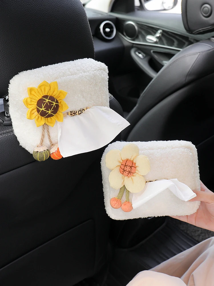 

New Cartoon Flower Cute Creative Car Drawer Box Female Armrest Box Sun Visor Hanging Car Tissue Box Bag