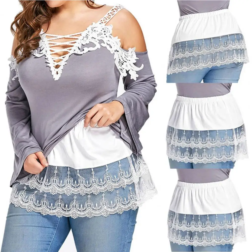 Women Short Petticoat Mini Skirt Shirt Extender Lace Hollow Stitching Sweater Clothing Black White Wedding Dress Accessories