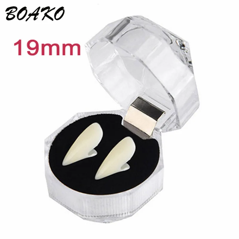 19mm box BOAKO хип хоп вампир зубы клыки костюм вечерние реквизит подарок на Хэллоуин Косплей зубной рта ювелирные изделия для мужчин женщин игрушка для детей и взрослых - Окраска металла: 19mm box