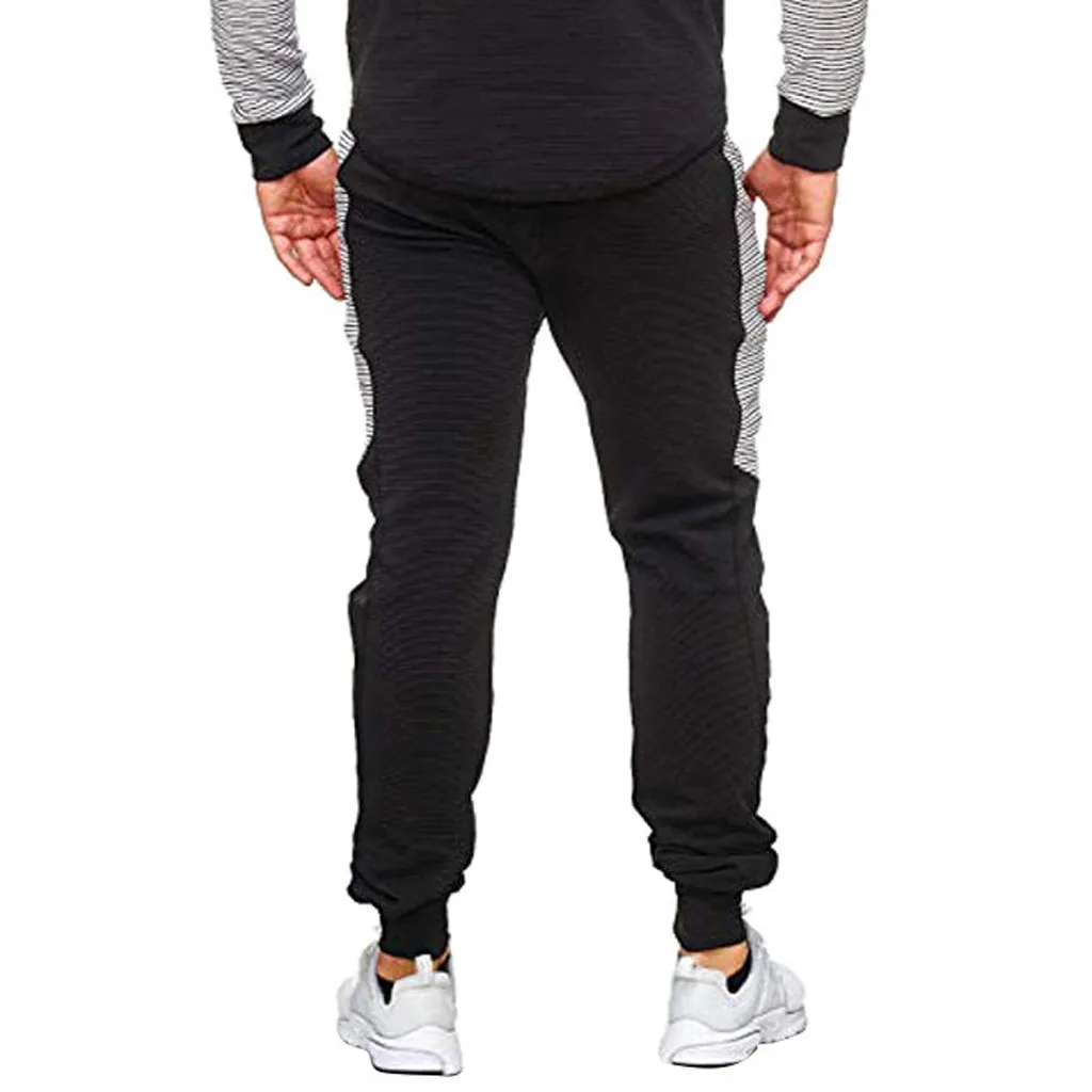 Men's Autumn And Winter Casual Stitching Casual Sports Pant With Pocket Male Solid Color Mid Elastic Jogging Sweatpants