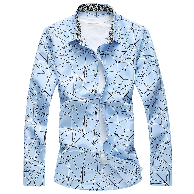 

Fashion Print Casual Men Long Sleeve Shirt Stitching Fashion Pocket Design Fabric Soft Comfortable Men Dress Slim Fit Style 7XL