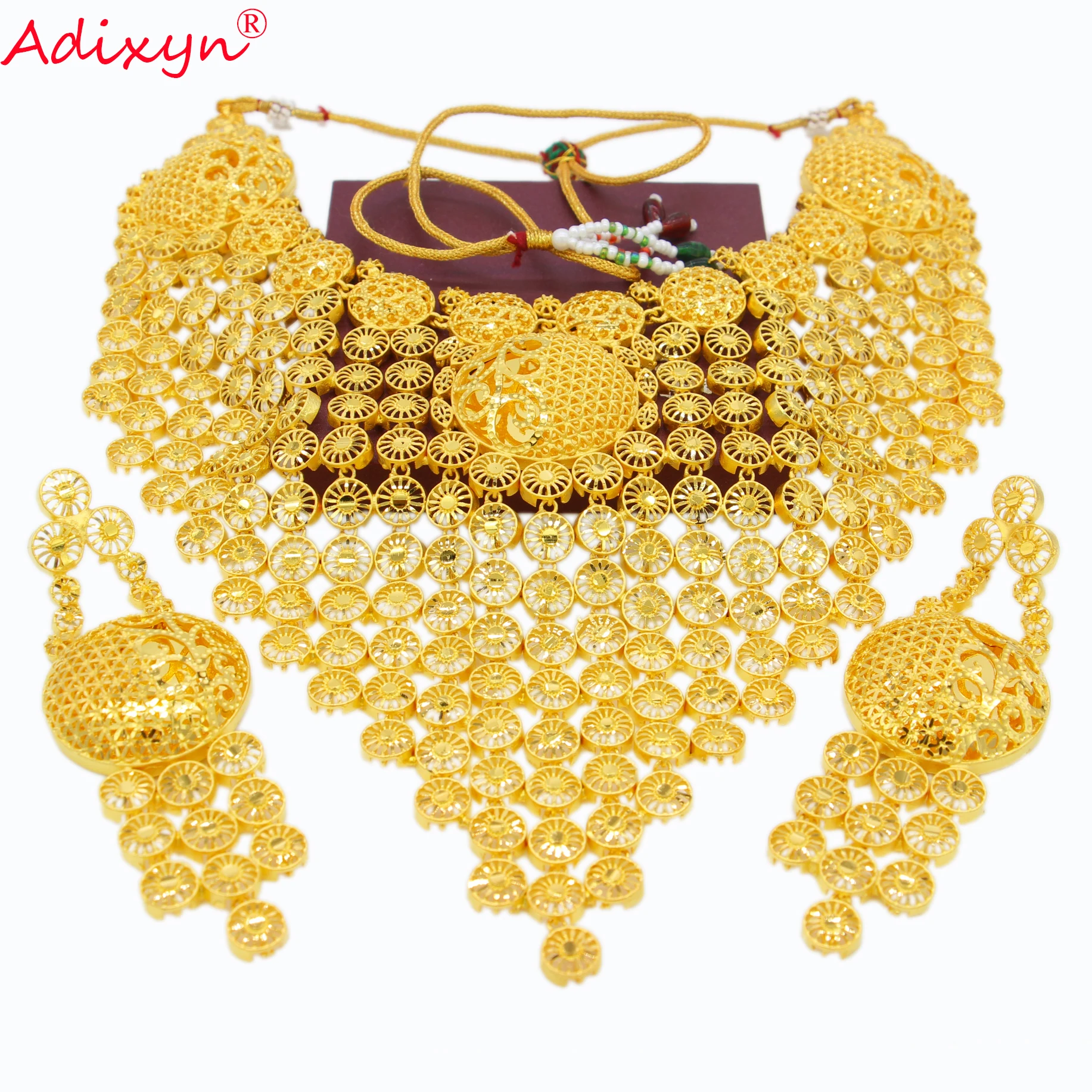 Adixyn комплект ювелирных изделий в африканском стиле высокого качества золотого цвета ожерелье серьги набор большой размер Арабский Дубай Свадебные подарки для мамы/подруги N11022