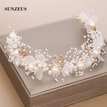 Свадебные повязки с бусинами и золотыми листьями с жемчужинами и цветами ручной работы, аксессуары для свадебных головок, новинка SQ410