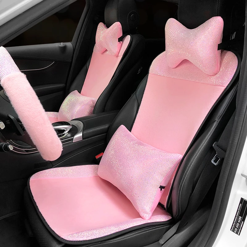 Strass Auto Bekleding Roze Pluche Diamant Interieur Zitkussen Universele Maat Seats Covers Meisjes Auto Styling|Auto Stoel beschermhoezen| - AliExpress
