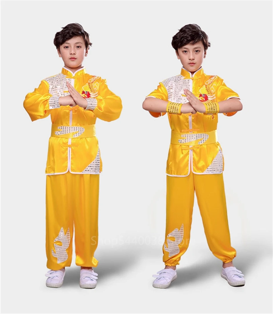 Традиционная китайская одежда для ушу костюм тайцзи, детская одежда для кунг-фу костюм ханьфу на год для сцены, топ+ штаны+ ставка