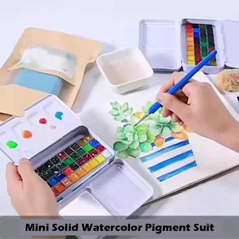 Mini Solid Watercolor Pigment Suit 12 Colors 0.3ml Iron Case
