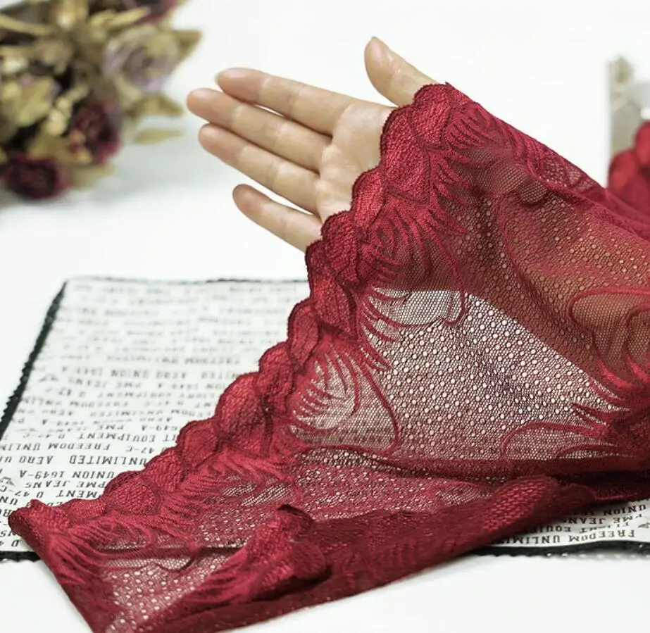 1 Meter 22cm Elastic Stretch Lace Trim Sewing Headband Accessories Garment DIY Material Burgundy Fabric | Дом и сад