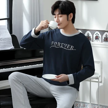 

Autumn Mens Cotton Pajama Set Pajamas Men Sleepwear Long Sleeve Nightwear Home Male Winter for Sleeping Loungewear Plus Size 3XL