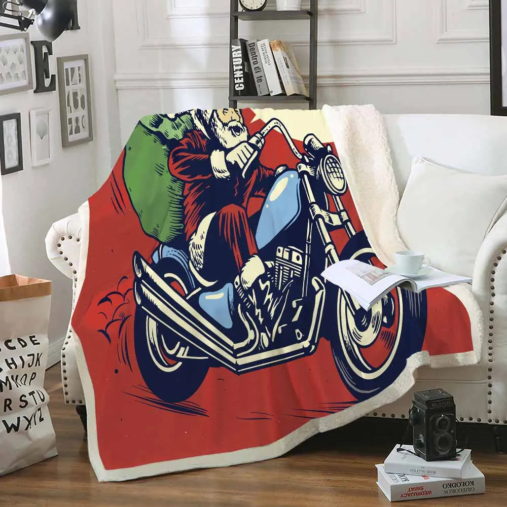 

Christmas Throw Blanket Santa Claus Riding a Motor Soft Blanket Winter Knee Blanket Kids Blanket Outside Party Travel Blanket