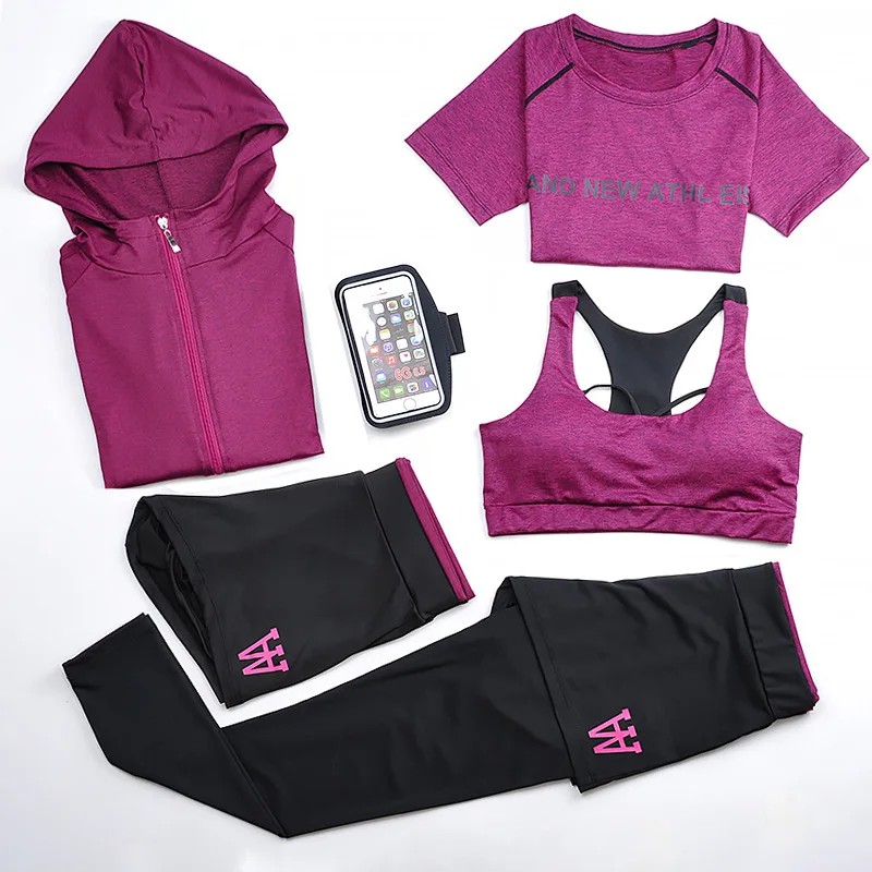 

2018 New Style Running WOMEN'S Suit Yoga Clothes Quick-Dry Sports Clothing Fitness Coat Trousers Back Slimming Five Pieces Set