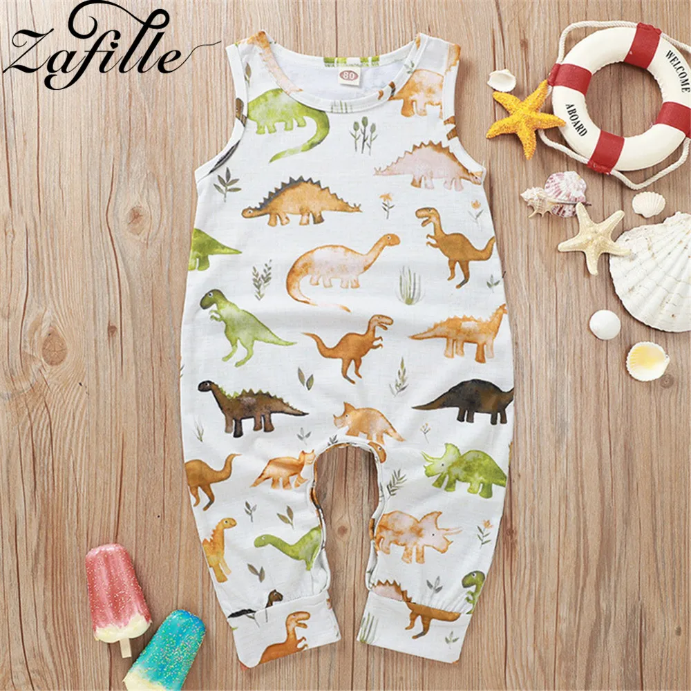 

ZAFILLE 2020 Baby Romper Summer Baby Girl Clothes Dinosaur Printed Newborn Infant Jumpsuits Sleeveless Cotton Baby Boy Clothes