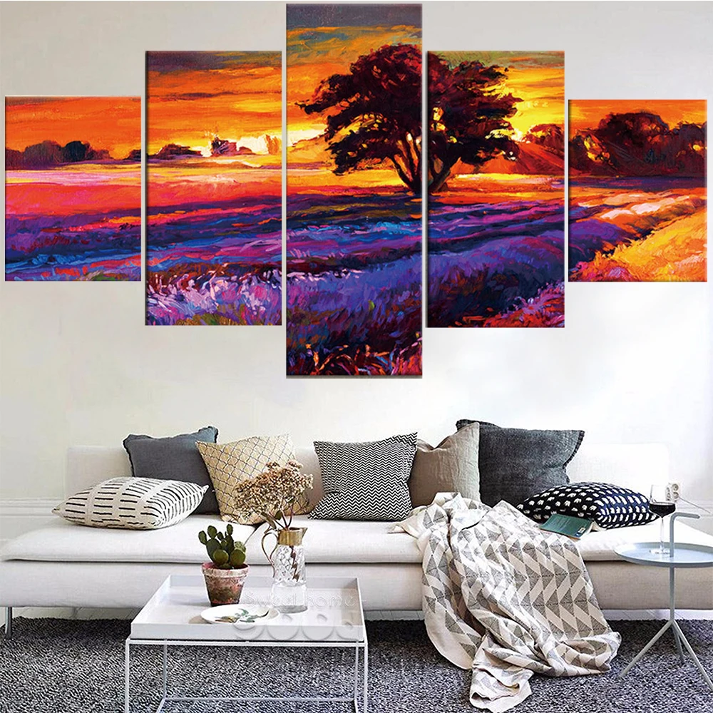 5 Pieces Wall Art Canvas Painting Abstract Landscape Poster Sunset ...