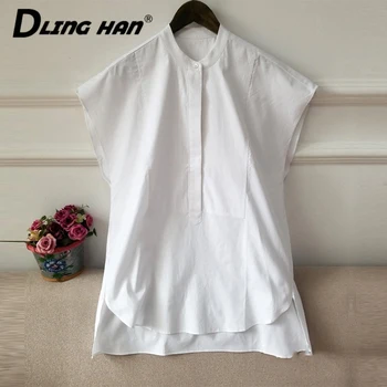 

LINGHAN Fashion Diamonds White Stand Collar Tops All-match Sleeveless Tops Designer Spring Summer New