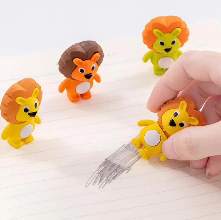 6 Pcs/set Cartoon Mini Lion Eraser Animal Rubber Pencil Erasers School Office Supply Students Kids Prize Stationery