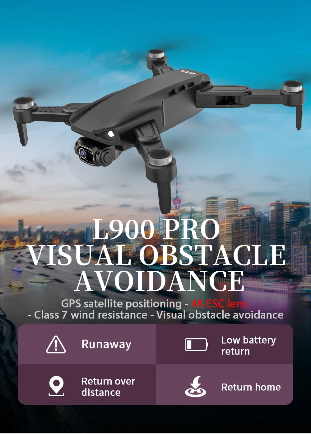 L900 Pro SE MAX Drone, L9oo PRO VISUAL OBSTACLE AVOIDANCE GPS satellite positioning