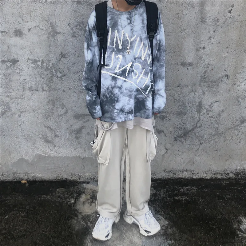 Hip Hop T-shirt Men Fashion Tie-dye Letter Print Casual Cotton Long-sleeved T Shirt Man Streetwear Wild Loose Tshirt Men Tops Hip Hop T-shirt Men Fashion Tie-dye Letter Print Casual Cotton Long-sleeved T Shirt Man Streetwear Wild Loose Tshirt Men Tops