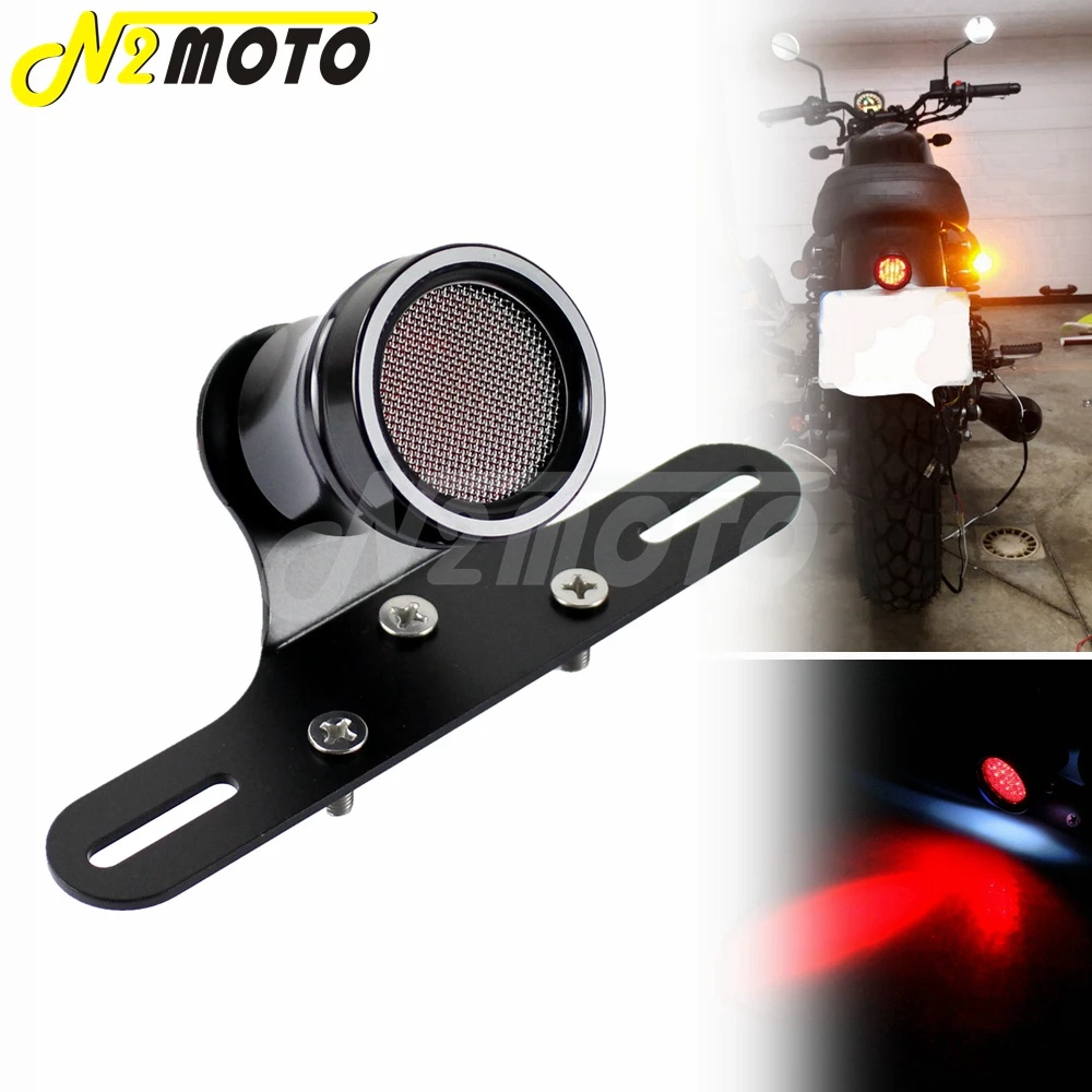 Motorcycle Black Grill Red Lens LED Brake Stop Tail Light Cafe Racer