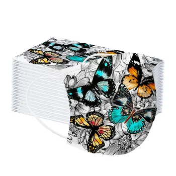 

60pcs Adult Flower Butterfly Printing Disposable Face Mask Outdoor Dustproof 3 Layer Protection Non-woven Mask Mondkapjes Masque